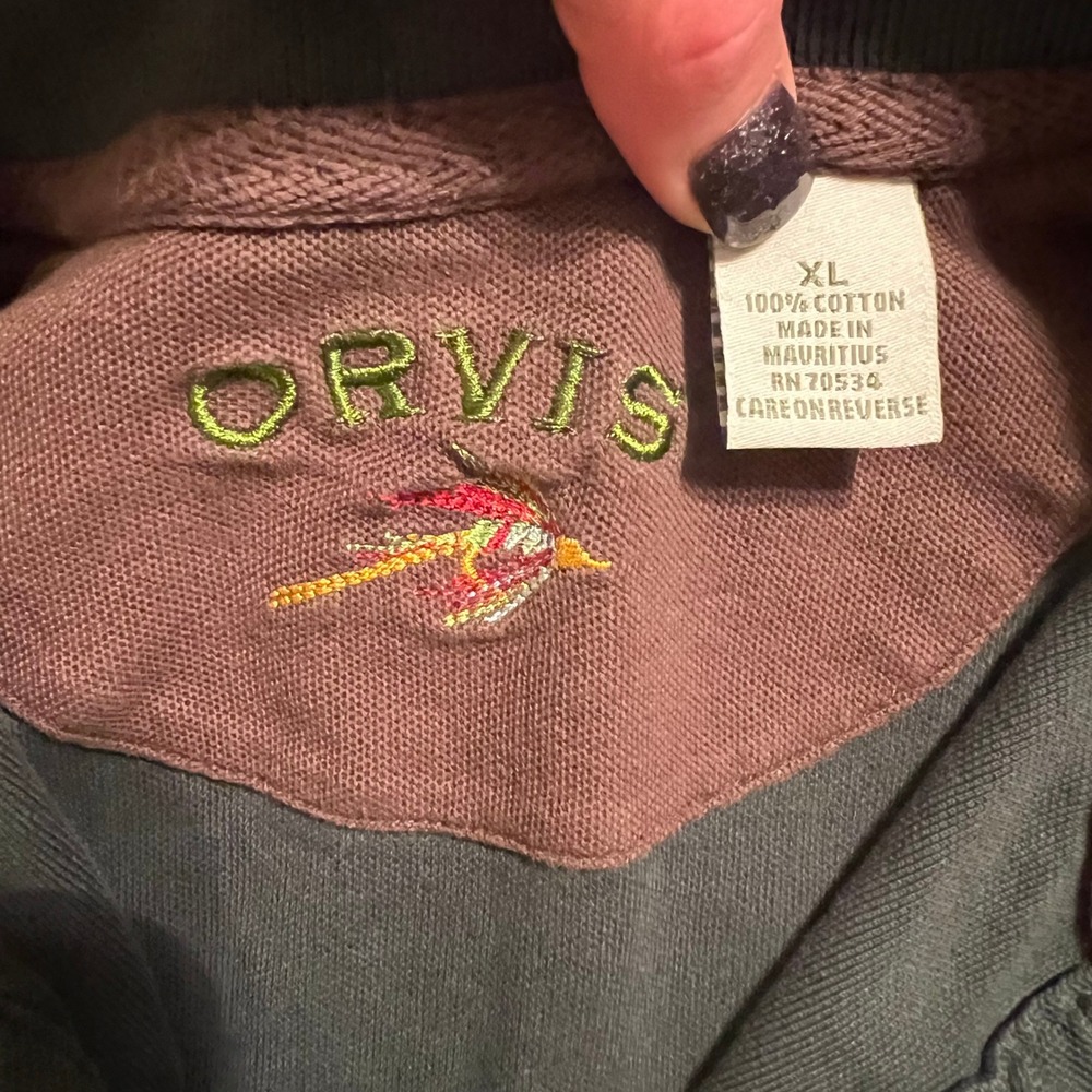 Orvis Mens Long Sleeve Dark Green Cotton Polo Shirt Size XL Embroidered Logo - Picture 2 of 8